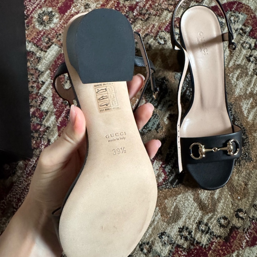 Gucci Black Sandals with Gold Accents - Picture 4 of 5